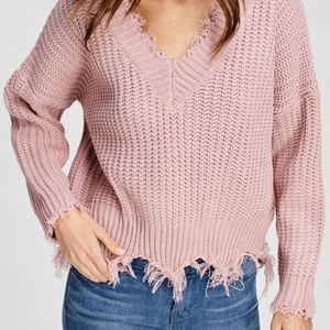 Super Cute Dusty Mauve Fringed Sweater